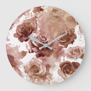 Aquarell-Rosen 3 Große Wanduhr