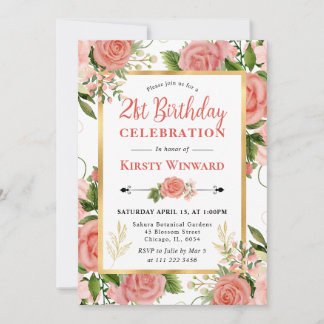 Aquarell Rosen Blume 21. Geburtstag Einladung
