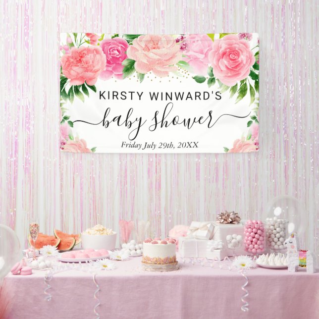 Aquarell Rosen Blume Kinderdusche Willkommen Banner (Party)
