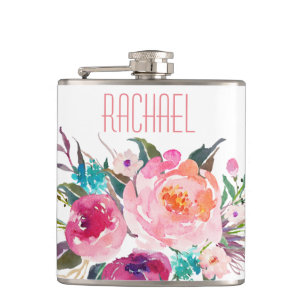 Aquarell-Rosen-Blumen mit Namen Flachmann
