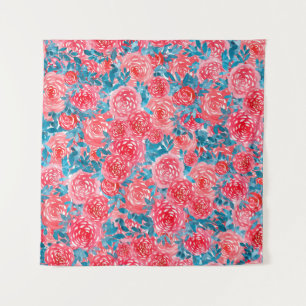 Aquarell-Rosen Blumen-Tapisserie Wandteppich