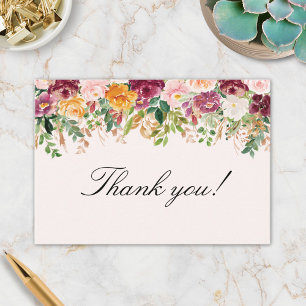 Aquarell-Rosen-Blumengarten-Hochzeit Dankeskarte