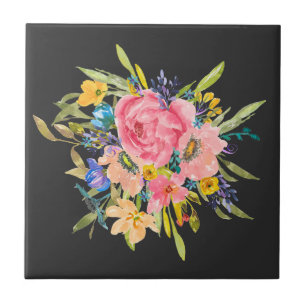 Aquarell-Rosen-Blumenstrauß Fliese