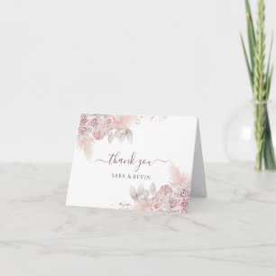 Aquarell Rosen Blush Pink Floral Vielen Dank   Karte