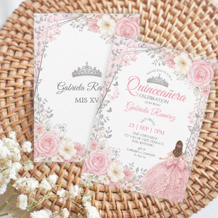 Aquarell-Rosen Blush-Rosa Silber Quinceañera Einladung
