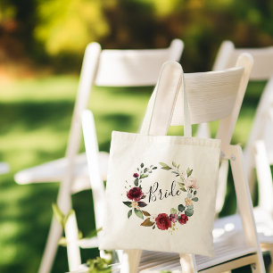 Aquarell-Rosen-Burgunder-Blumenkranz Braut Tragetasche
