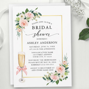 Aquarell-Rosen Florale Rosa Schleife Brautdusche Einladung