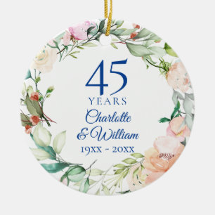 Aquarell-Rosen-Girlande 45. 65. Hochzeitstag Keramik Ornament