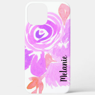Aquarell-Rosen-Grünzeug Rosa Lila Monogramm  Case-Mate iPhone Hülle