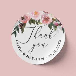 Aquarell-Rosen Hochzeit Danke. Elegante Blumen Runder Aufkleber