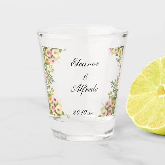 Aquarell-Rosen-Hochzeit  Schnapsglas (Vorderseite)