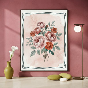 Aquarell-Rosen in Blush und Rost - Vintage-Blumenk Poster