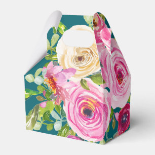 Aquarell-Rosen in Rosa auf Türkis personalisiert Geschenkschachtel