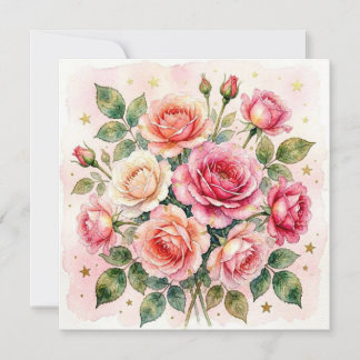 Aquarell-Rosen-Karte. Einladung