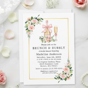 Aquarell-Rosen Rosa Schleife Braut-Shower-Brunch Einladung