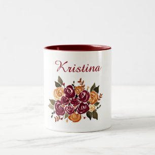 Aquarell-Rosen-Rot-Gold-Kranz mit Namen Zweifarbige Tasse