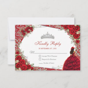 Aquarell-Rosen Rot und Silber Rote Quinceañera RSVP Karte
