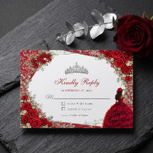 Aquarell-Rosen Rot und Silber Rote Quinceañera