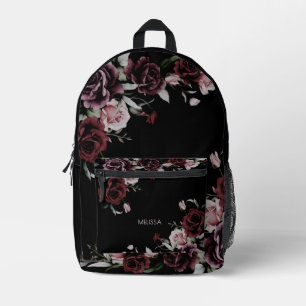 Aquarell-Rosen Schwarzer Hintergrund Bedruckter Rucksack