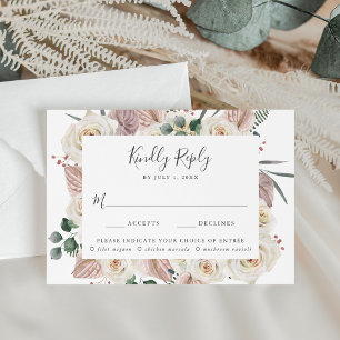 Aquarell-Rosen und -Orchideen-Menüwahl-Hochzeitsan RSVP Karte