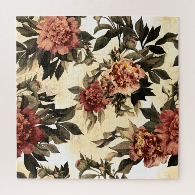 Aquarell-Rosen und Pfingstrosen-Muster. Puzzle (Vertikal)