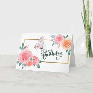 Aquarell-Rosen und Schmetterling Alles Gute zum Ge Karte
