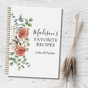 Aquarell-Rosenblüten-Eukalyptus-Rezeptbuch Notizbuch