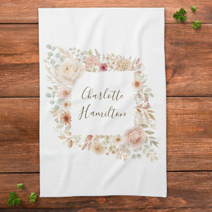 Aquarell-Rosengarten-Blumen-Personalisierter Name Geschirrtuch