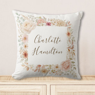 Aquarell-Rosengarten-Blumen-Personalisierter Name Kissen