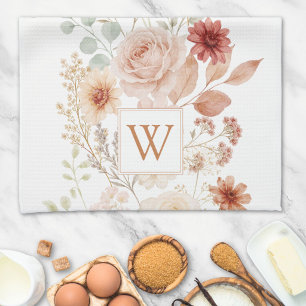 Aquarell-Rosengarten-Monogramm-Blumen Geschirrtuch