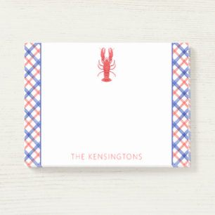 Aquarell Rot & Blau Karierte Hummer Personalisiert Post-it Klebezettel