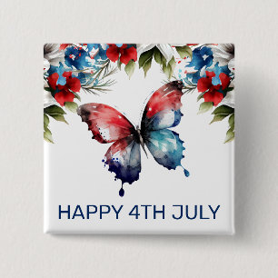 Aquarell Rot, Blau und Weiße Blumen 4. Juli Button