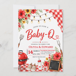 Aquarell Rot Gingham BBQ Baby-Q Baby Shower Einladung