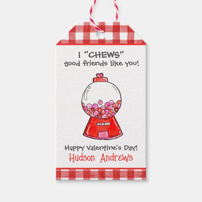 Aquarell Rot Gingham Gumballs Valentine Geschenkanhänger (Vorderseite)