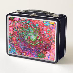 Aquarell Rot Groovy Abstrakter Retro Flüssigkeitsw Metall Brotdose