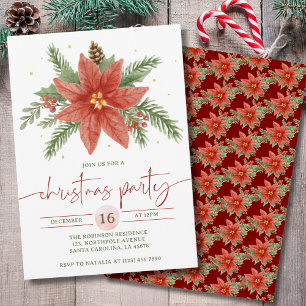 Aquarell Rot Grün Floral Weihnachtsfeier Einladung