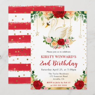 Aquarell Rot & Orange Rose Schwan Geburtstag Einladung