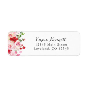 Aquarell-Rot-Rosa-Rosen-Rücksende-Adressetiketten