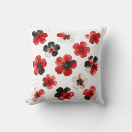 Aquarell Rot Schwarz Weiß Floral Kissen