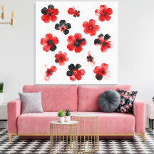 Aquarell Rot Schwarz Weiß Floral 