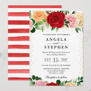 Aquarell-Rot- und Gelbe-Rosen-Hochzeit Einladung