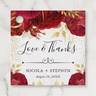 Aquarell-Rot- und Gold-Blumen-Hochzeit Geschenkanhänger