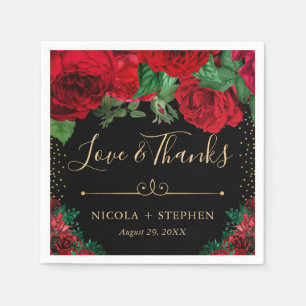 Aquarell Rot und Gold Glam Rosen Hochzeit Serviette