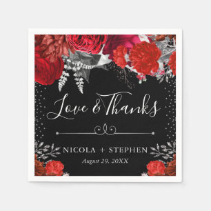 Aquarell-Rot- und Silberblumen-Hochzeit Serviette