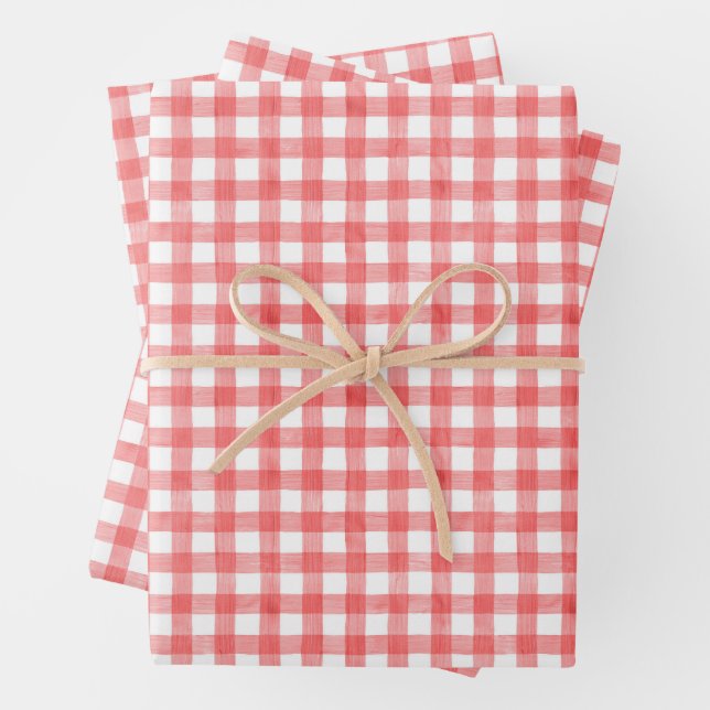 Aquarell Rot und Weiß Gingham Geschenkpapier Set (Beispiel)