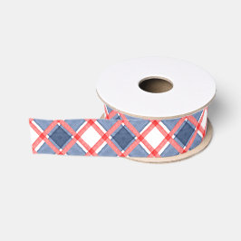 Aquarell Rot Weiß & Blau Gingham Karo Ripsband