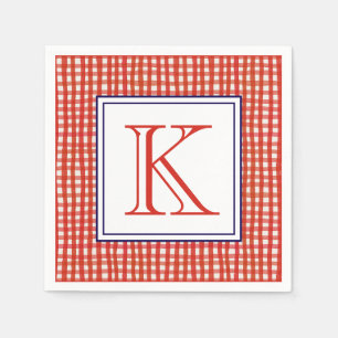 Aquarell Rot Weiß und Blau Gingham Monogram Serviette