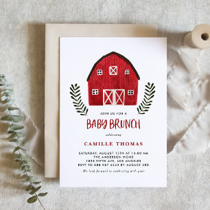 Aquarell-Rotbauernhof-Farmhouse-Land-Baby-Brunch Einladung