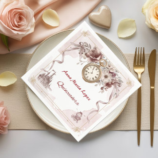 Aquarell rote Blume Cinderella Thema quinceanera Serviette