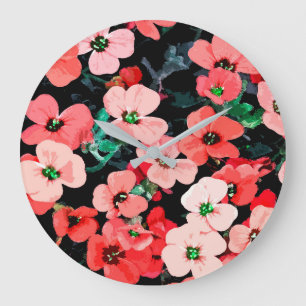 Aquarell Rote Blume Große Wanduhr